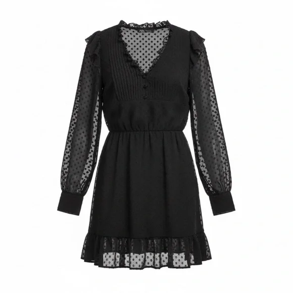 Zara Black Long Sleeve Dress size M Lace short dress cocktail dress - Picture 2 of 7